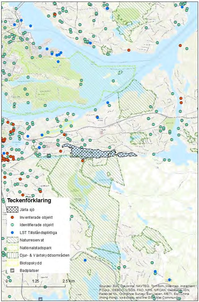 Figur 14 Redovisning över Järla sjö och närliggande objekt.