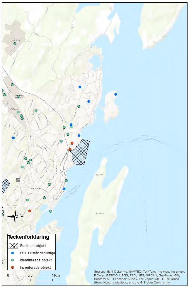 Figur 25 Redovisning över sedimentobjektet och närliggande objekt.