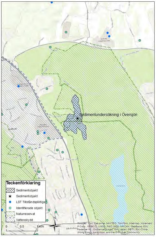 Figur 34 Översjön inkl. närliggande objekt och skyddsvärden.
