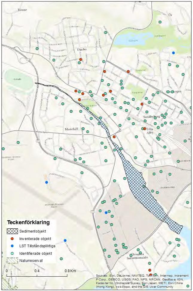 Figur 37 Redovisning över Bällstaån och närliggande objekt.
