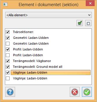 Vid export till DXF/DWG får man ange lager för trianglar, linjer och punkter. Linjer och punkter är optioner och behöver inte vara med.