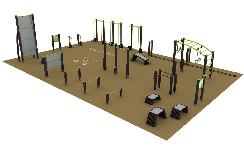 15 10 11 9 1 12 13 14 6 5 16 8 7 1 2 4 3 081325M FITNESS PARK M Storlek 17 m x 11 m Mångsidig utrustning för intensiv funktionell träning.