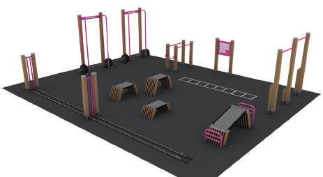 081207M BARBELL L 12 081275M DEADLIFT 13 081230M MONKEY BARS 14 081236M OBSTACLE WALL 15 081240M MEDICINE BALL THROW 16 081250M JUMPER 081330M FITNESS PARK L Storlek 20 x 12 m Komplett utrustning för
