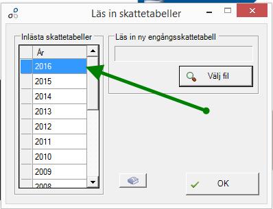 Importera skatter Gå in under Arkiv Importera till lönemodulen Importera Engångsskattesatser Kontrollera att det är markerat med 2016.