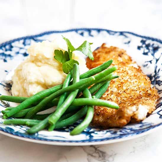 Kommande meny vecka 9 Recept : Panerad spätta med potatisstomp Recept 2: