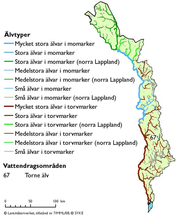 I den regionala fördelningen av sjötyperna är betoningen på sjöarna i norra Lappland stark.dessa sjöar ligger i norra delarna av vattenförvaltningsområdet.
