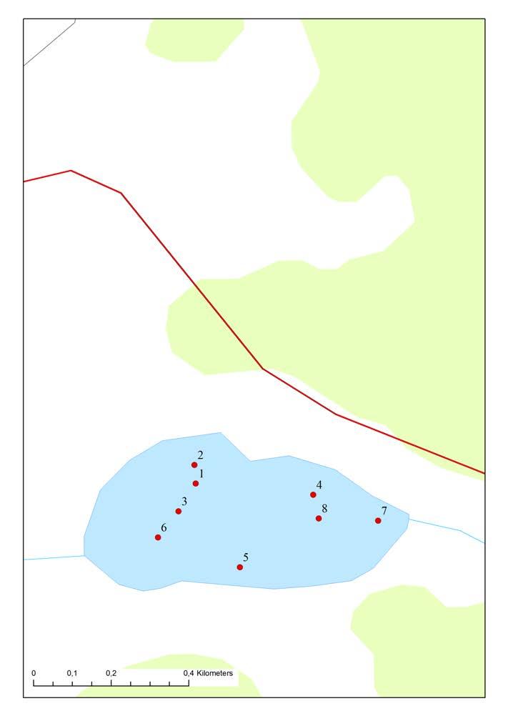 De olika nätens placering vid provfisket i Kundbysjön 2015.