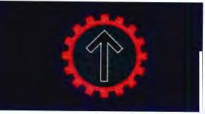 Symbolen avbildar organisationens initialer omgärdade avett rött kugghjul.