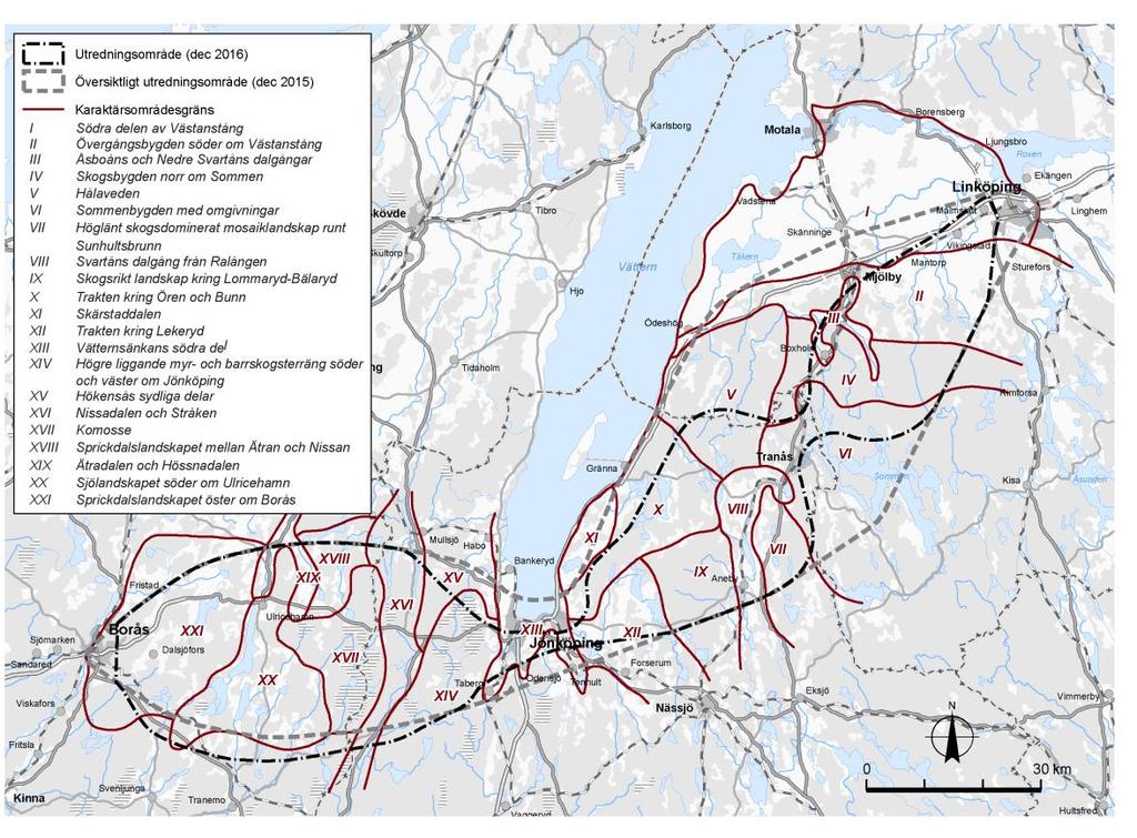 Landskapskaraktärer I arbetet med Landskapskaraktärsanalysen har det översiktliga utredningsområdet delats in i 21 olika karaktärsområden, som vart och ett omfattar ett geografiskt område med en