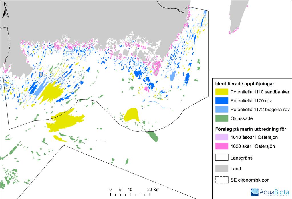 GIS-utsökning av Natura 2000-naturtyper - 1610 rullstensåsöar i Östersjön, 1620 skär i Östersjön, samt potentiella 1110 sandbankar och 1170 rev Figur 17.
