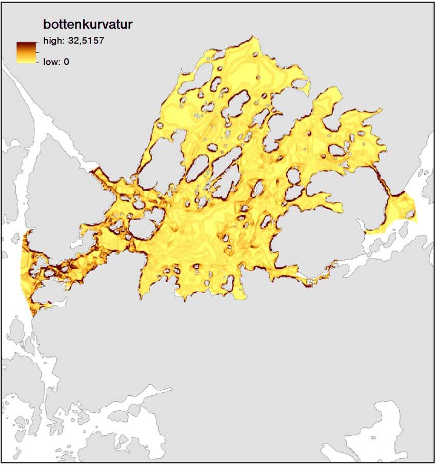 Aqua reports 213:12 Bottenkurvatur Figur B1-6. Karta över miljövariabeln bottenkurvatur inom studieområdet.