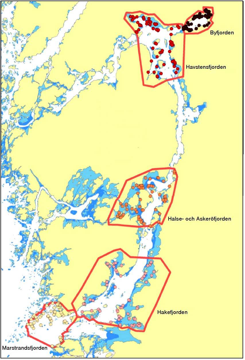 Aqua reports 213:12 7 Bilaga 2 Områden som provfiskades inom WATERS gradientstudie 212 Figur B2-1.
