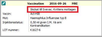Markera vaccinationen på startsidan i vaccinationsmodulen och väj Visa för att säkerställa att kvittens är mottagen. För att ändra/radera en registrering utgår du från modulens startsida.