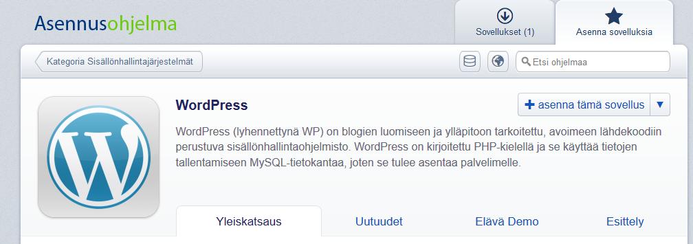 2.1.1 Installation av WordPress Det finns flera olika sätt att installera WordPress, men i detta arbete genomgås hur den blivit installerad med ett installationsprogram, som man kom åt via
