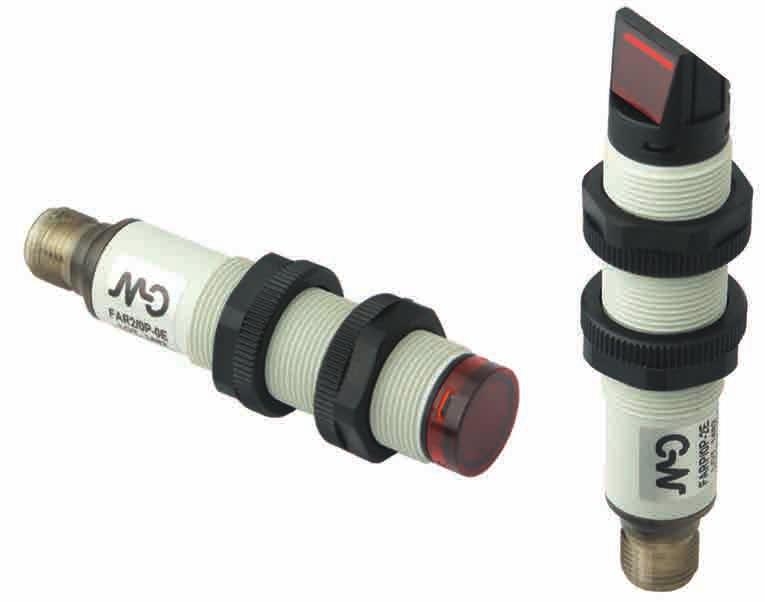 Optogivare M12, DM serien, hölje i metall Teach-in via knapp för modeller med M12 kontakt eller via kabeln för kabelversion.