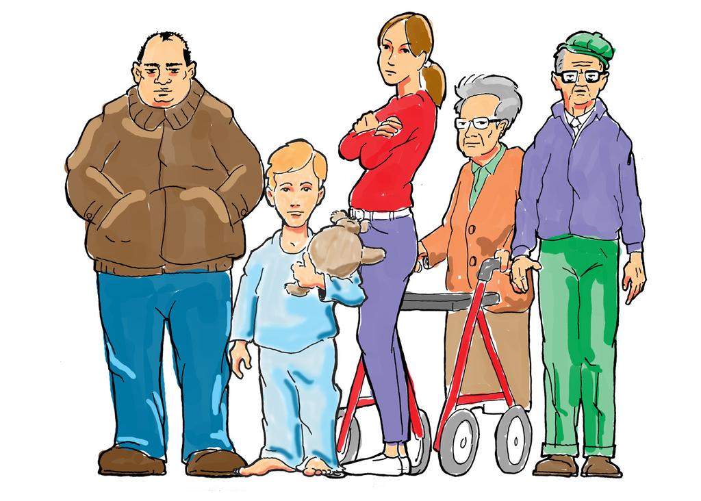 Patientgrupper I projektet har vi valt ut 5 olika fiktiva individer (se ovan) som representerar patientgrupper som vi anser är de mest resurskrävande grupperna i dagens hälso och sjukvårdsystem.