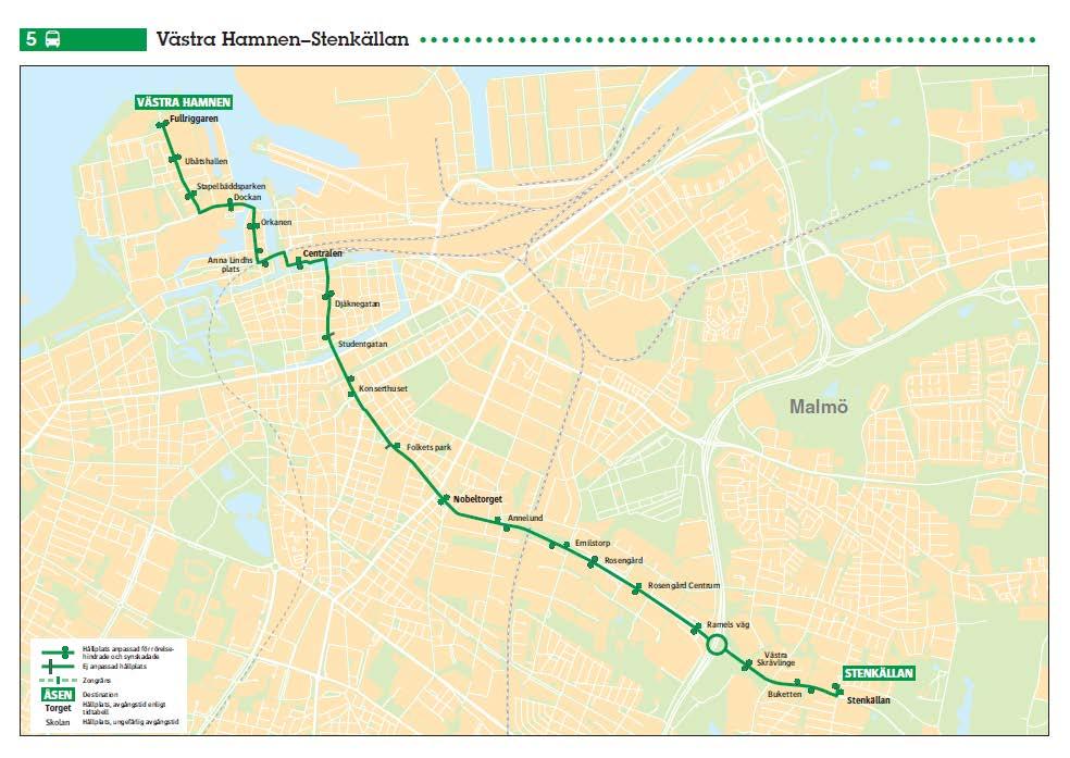 Malmöexpressen Busslinjen som går mellan Rosengård (Stenkällan) och Västra Hamnen kallas Malmöexpressen. Bussarna är en 24 meter lång dubbelledad gashybrid-buss, se figur 8. Figur 8.