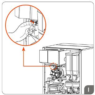 VID BEHOV Vid behov, men minst en gång per månad. Bönbehållare Diskborste Handdiskmedel 1. Öppna dörren och lyft locket på maskinen. 2. Tryck in spärren (bild 1) för att stänga bönbehållaren. 3.