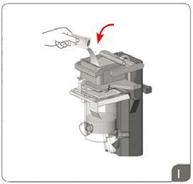 VECKOVIS RENGÖRING I 3 STEG Steg 1 - Rengöring av Bryggmekanism 15 MIN Servicekort (sitter på insidan av dörren). Rengöringspulver (för färskbryggsautomater). Behållare som rymmer minst 2 liter 1.