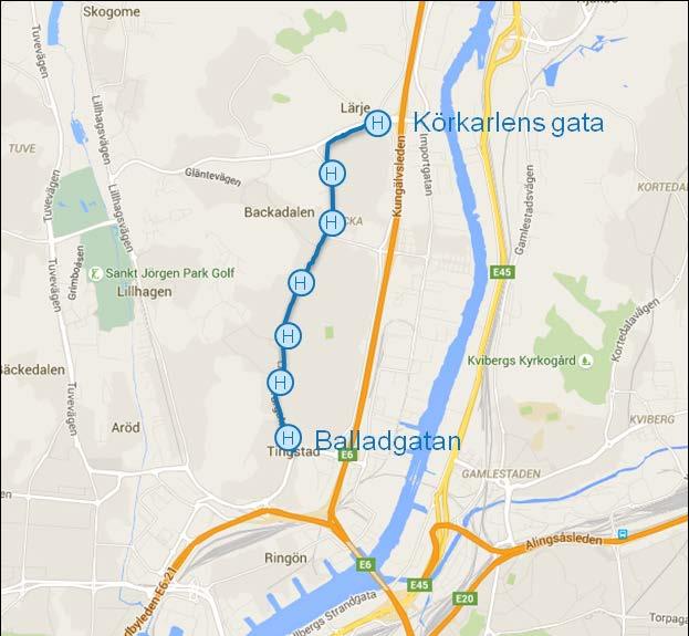 3 Citybuss - BRT Backastråket (förberett för spårutbyggnad) Typ av anläggning: Citybuss BRT-anläggning med egen körbana, med linjeföring och sektionsbredd förberedd för spårväg Sträcka: ca 3 500 m