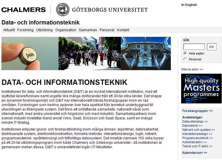 Institutionen D&IT: Chalmers >> Om Chalmers >>