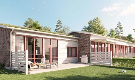 Granskningshandling 8(12) Illustration av möjlig utformning med parhusen närmast i bild och de två olika varianterna av flerbostadshusen bakom Illustration av möjlig utformningen av radhusen