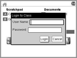 Arbeta i ett klassrum med TI-Nspire Navigator Lärarprogramvara Om du är i ett klassrum där TI-Nspire Navigator Lärarprogramvara används måste du logga in på klassen och besvara frågor som läraren har