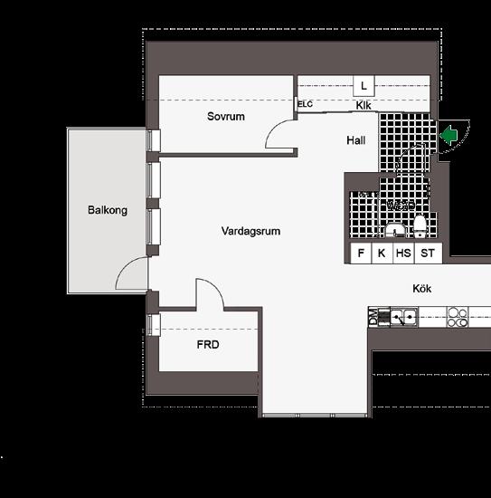 NYA SÄRÖ Lägenhetsplaner i lägenhetshusen 108,7 kvm 4 rum och kök / typ L5 1 lägenhet: Hus A - Plan 2 - lgh A-1201, 108,7 kvm - 2 balkonger En ljus och rymlig taklägenhet om fyra rum och kök med