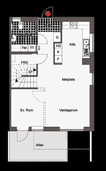 NYA SÄRÖ Lägenhetsplaner i radhusen 112,0 kvm 5-6 rum och kök / typ R3 2 radhus: Radhus E - lgh E-1004, 112,0 kvm - altan & balkong Radhus F - lgh F-1004,
