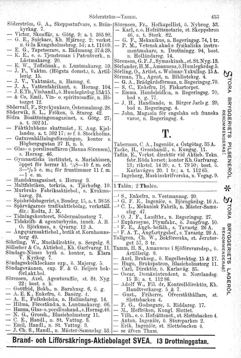 Södestöm-Tamm. 453 Södestöm, G. A., Skeppsstufvae, s. Bän./Söensen, F., Hfkapellist, ö. Nybg. 53. kykag. 7. - Kal, e.. Hfättsntaie, st. Skeppsbn - Vict, Skaffä, s. Götg. 9; a. t. 30598. 46, a. t. Stk.