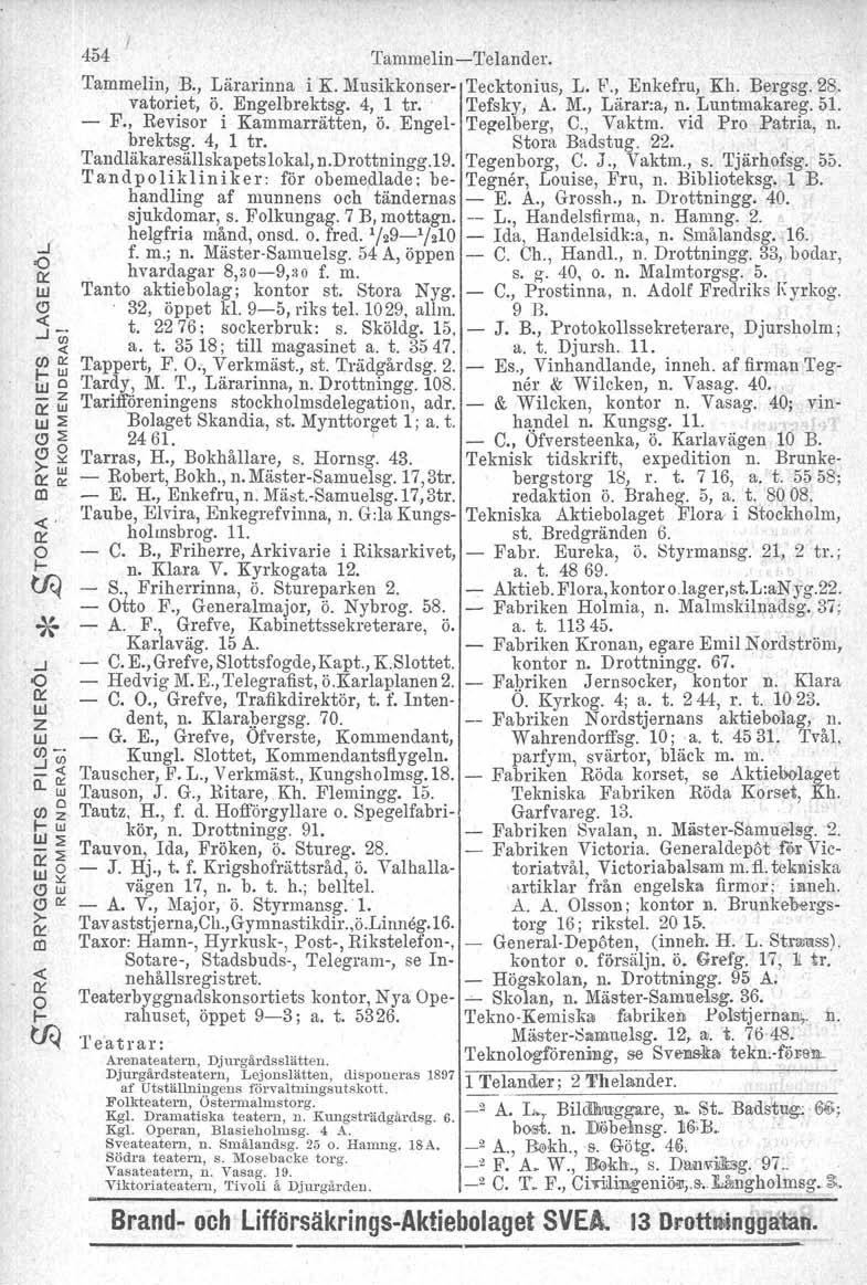 454 I Tammelin -Telande. Tammelin, B., Läainna i K. Musikknse- Tecktnius, L. F", Enkefu, Kh. Begsg.Bs, vatiet, ö. Engelbektsg. 4, 1 t, 'I'efsky, A. :M., Läa-a, n. Luntmakaeg. 51. F., Revis i Kammaätten, ö.