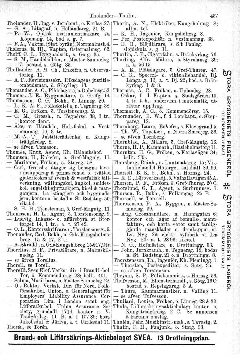 Thlande-Thulin. 457 Thlande, H., Ing. v. Jenknt., ö. Kalav.27 Thin, A. N., Elektike, Kungshlmsg. 8; - G. A., Litgaf, n. Hlländaeg. 21 B. allm. tel. - P."W., ptisk instumentmakae, st. - K. H., Ingeniö, Kungshlmsg.