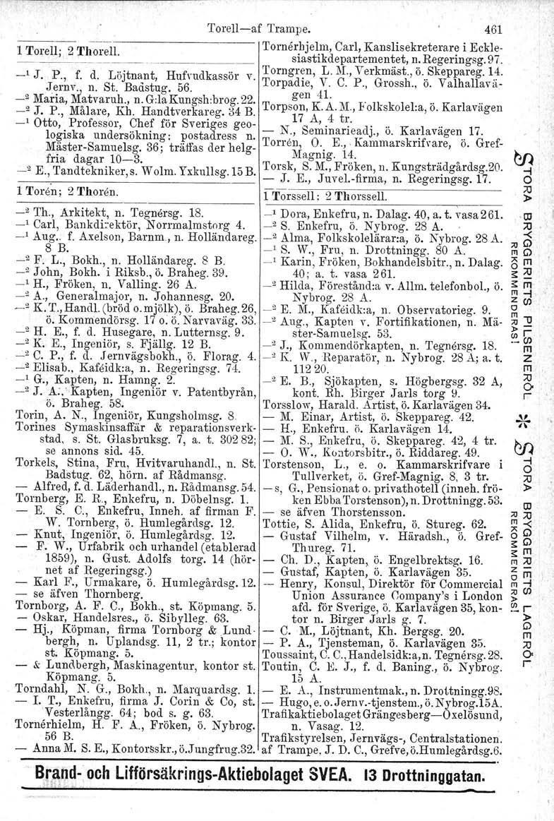 1 Tell;. 2 Thel!' _1 J. P., f. d. Löjtnant, Hufvudkassö v. Jenv., n. St. Badstug. 56. _2 Maia, Matvauh., n. G:la Kungsh:bg. 22. _2 J. P., Målae, Kh. Handtvekaeg, 34 B.