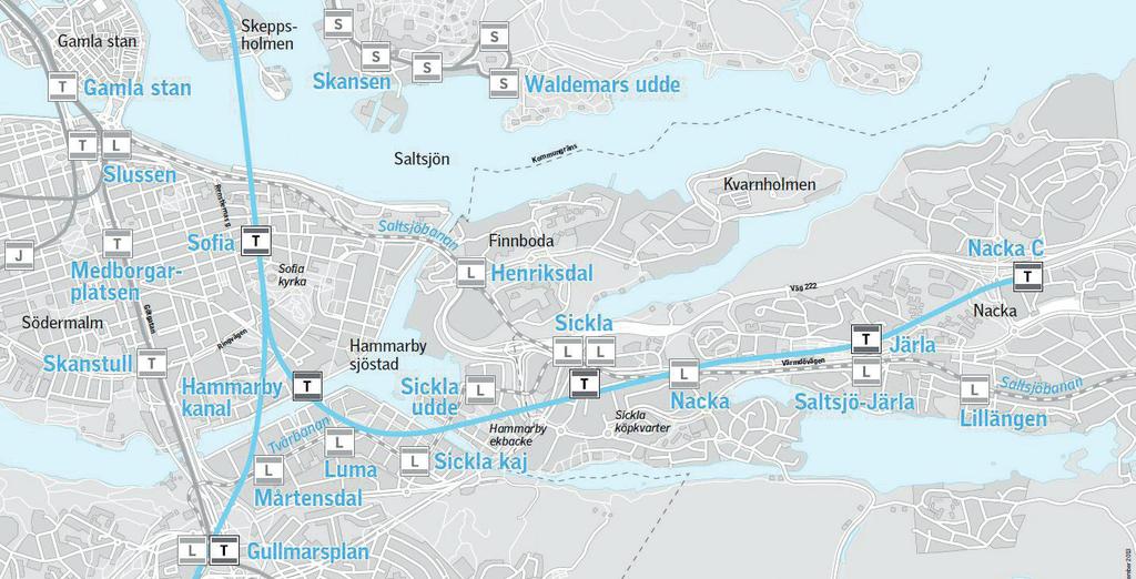 PLANIAOMRÅDET och Saltsjöbanan föreslås höjas upp vid Nacka station så att Planiavägen och Värmdövägen kan kopplas samman.