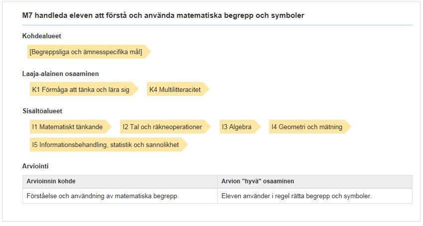 Läroämnets mål, innehåll och bedömning Målområde Mångsidig kompetens Innehåll