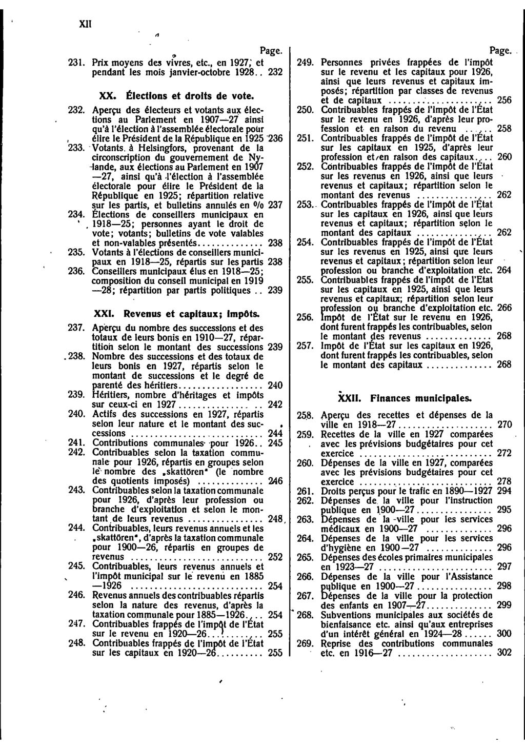 X " Page.. Prix moyens des vivres etc. en 97; et pendant les mois janvleroctobre 98.. XX. Elec:tfons et drolts de vote.