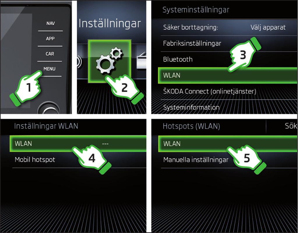 Upprättande av anslutning till en WLAN-hotspot Slå på tändningen