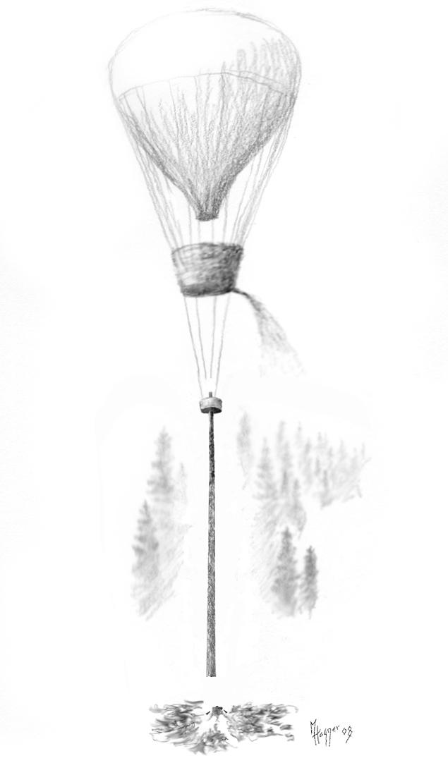 Stammen hämtas av en transportballong.