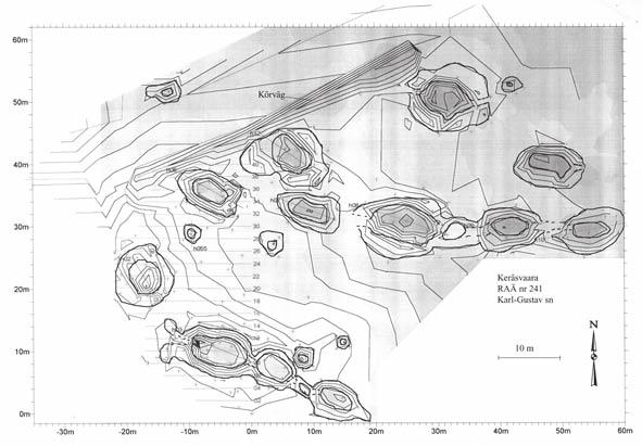 Fig. 4.55. Karta över kusten utanför Torne älvdal med havsnivån 50 m över dagens inlagd. Samtliga RAÄ nr utgörs av lokaler med boplatsvallar. Fig. 4.56.