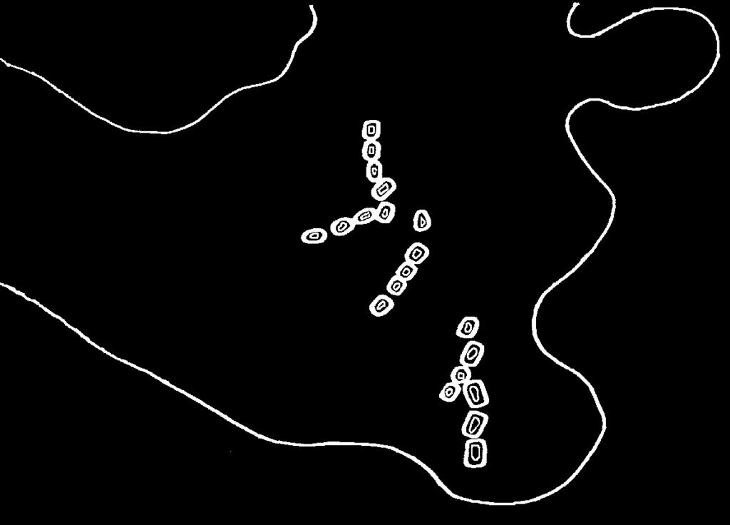 Fig. 4.57. Karta över kusten utanför Torne älvdal med havsnivån 40 m över dagens. Samtliga RAÄ nr utgörs av lokaler med boplatsvallar. Fig. 4.58.
