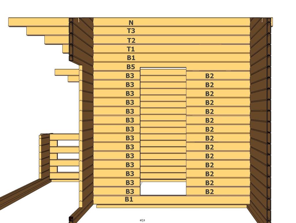 Mellanvägg Fig. 5 Tak Montera taket. Lägg brädorna med finsidan inåt.