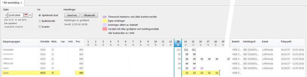 Figur 19 - Ändrad anmälan för inskickning. Visa tidigare lämnade uppgifter Du kan visa tidigare inlämnade och accepterade värden på samma plats där du lämnar in nya anmälningar.