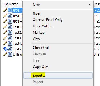 Sida 31 av 75 6.4 Exportera/Importera filer 6.4.1 Export Om man vill checka ut ett eller flera dokument till en filtjänst kan man välja Export.