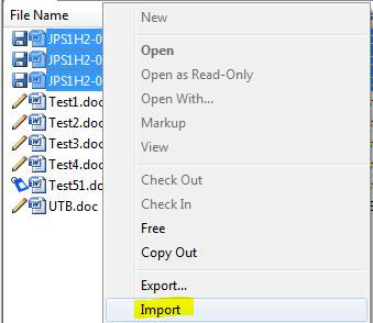 Sida 33 av 75 6.4.2 Import Högerklicka på dokumentet alternativt markera flera dokument med shift eller ctrl högerklicka och väj Import.