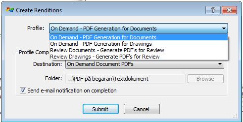 for Review Ritning för kontroll, hamnar under mappen \Ritning PDF När man väljer att generera ritning eller