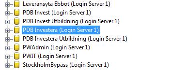 Klicka på plustecknet bredvid PDB (Login Server 1) för att logga in.