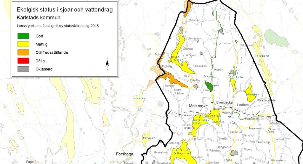 KARTA 2: 2015 års statusklassning Källa: Stadsbyggnadsförvaltningen Inventeringen av enskilda avlopp och utbyggnation av kommunalt avlopp kommer att minska mängden övergödande ämnen som på sikt kan