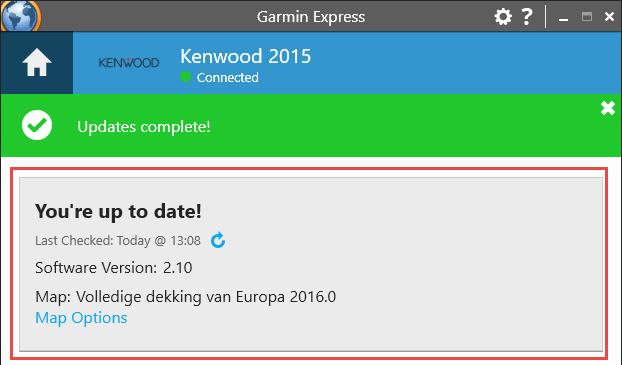 När nedladdningen är klar kommer följande att visas på Garmin Express programmet som kan ses nedanför på Figur 21.