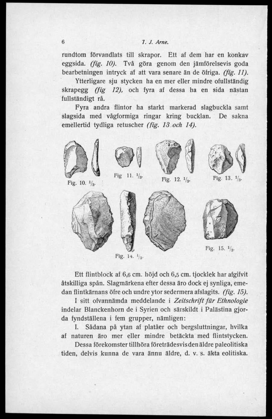 6 7. J. Arne. rundtorn förvandlats till skrapor. Ett af dem har en konkav eggsida. (fig. 10). Två göra genom den jämförelsevis goda bearbetningen intryck af att vara senare än de öfriga. (fig. 11).