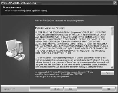 Välj som minimum SPC230NC WebCam Driver och WebCam Video Viewer. Klicka på knappen Next (nästa).